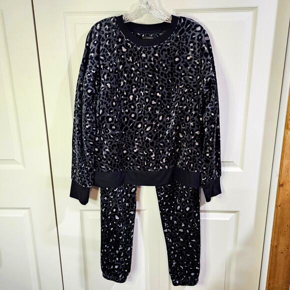 Donna Karan Lounge Set Womens M Leopard Velour Soft Grunge Streetwear RN17363 - Picture 2 of 10